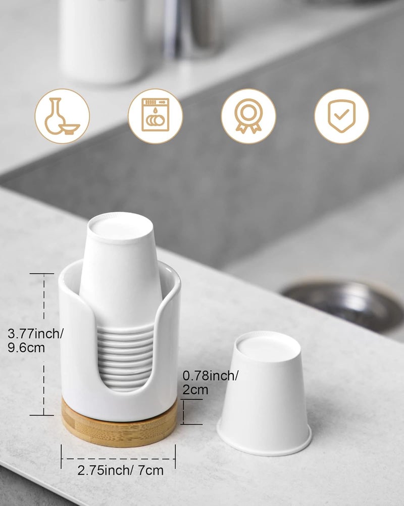 Viosuniu Ceramic Bathroom Cups Dispenser - 3 oz Disposable Paper & Plastic Bathroom Cups Holder - Mouthwash Cups Dispenser for Bathroom, Guest Toiletries, Countertop, Coffee - BPA Free (2 Pack) - Image 4